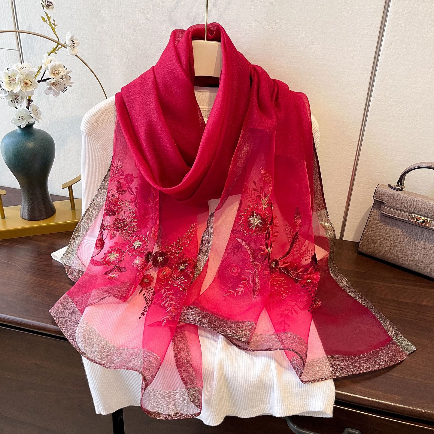 Fashionable Embroidered Long Jacquard Wrap Scarf