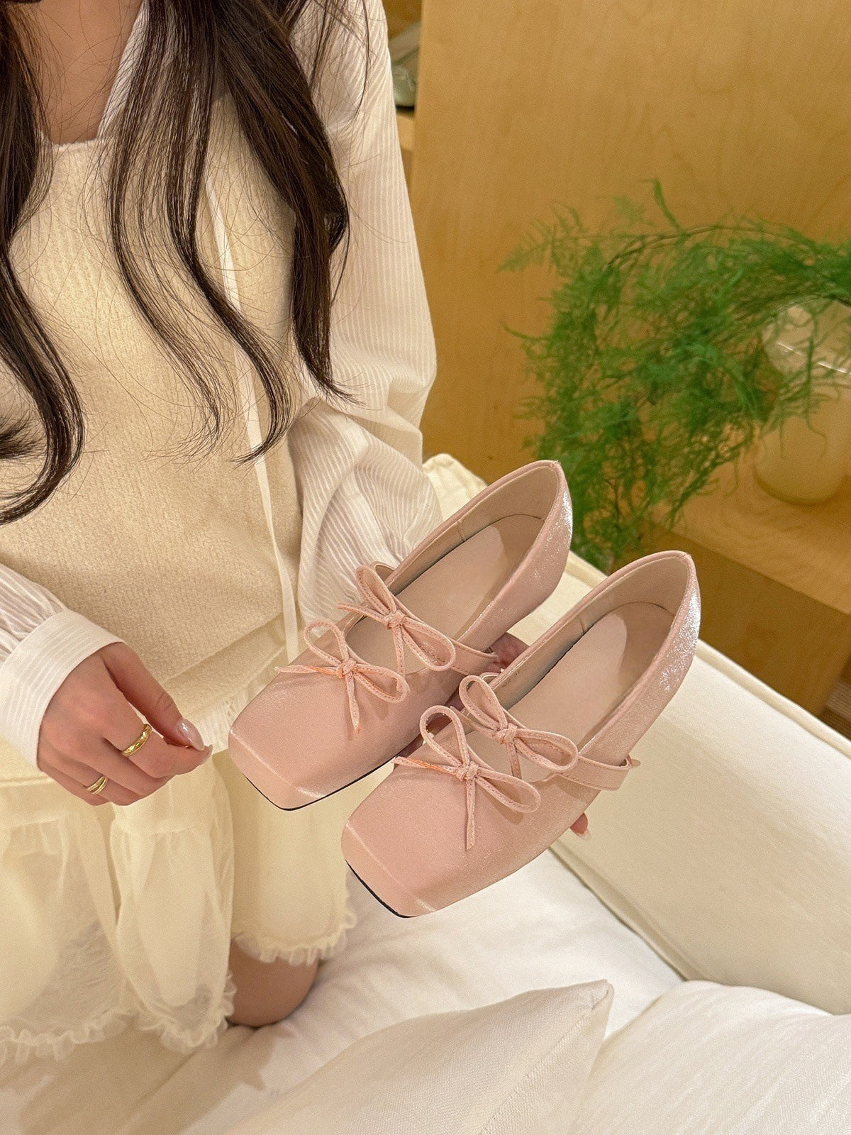 Bow Shoes With Hidden Heels Women's Shallow Mouth Mary Jane Shoes