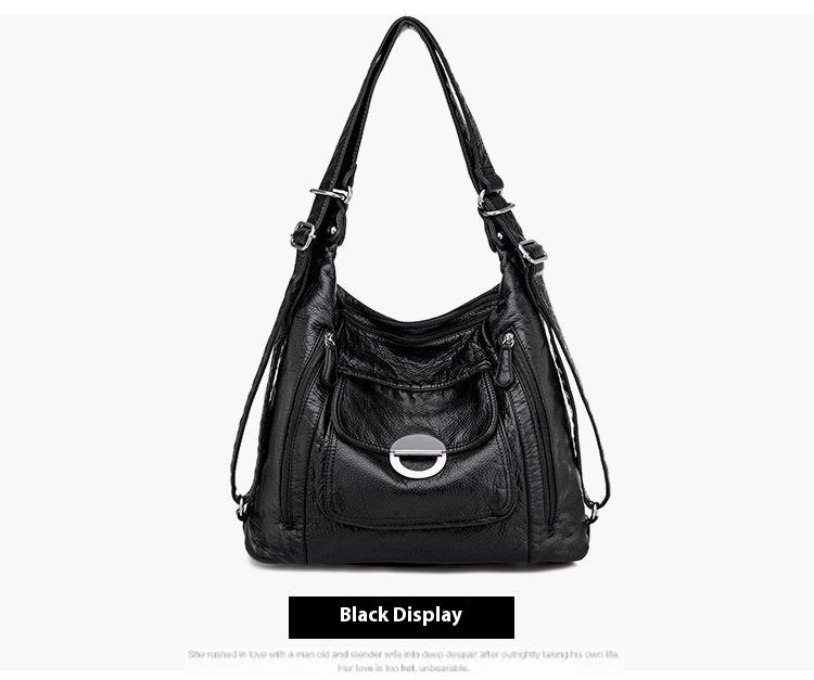 Women's Fashion Soft Leather Three-purpose Backpack