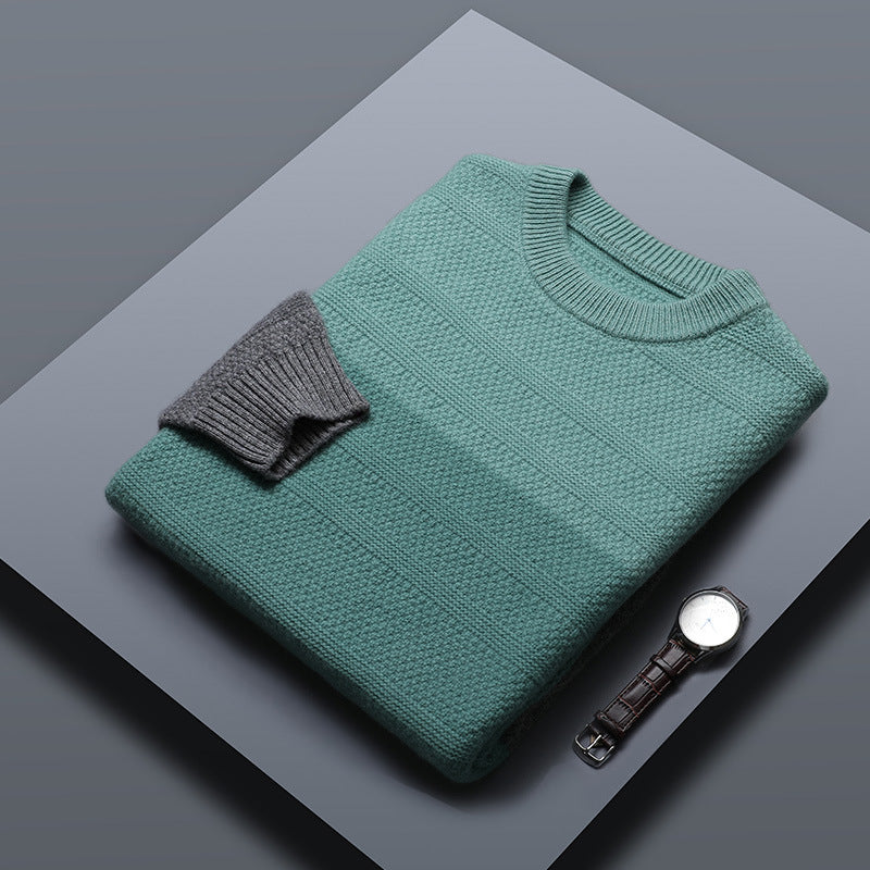 Men's Round Neck Color-blocking Padded Sweater