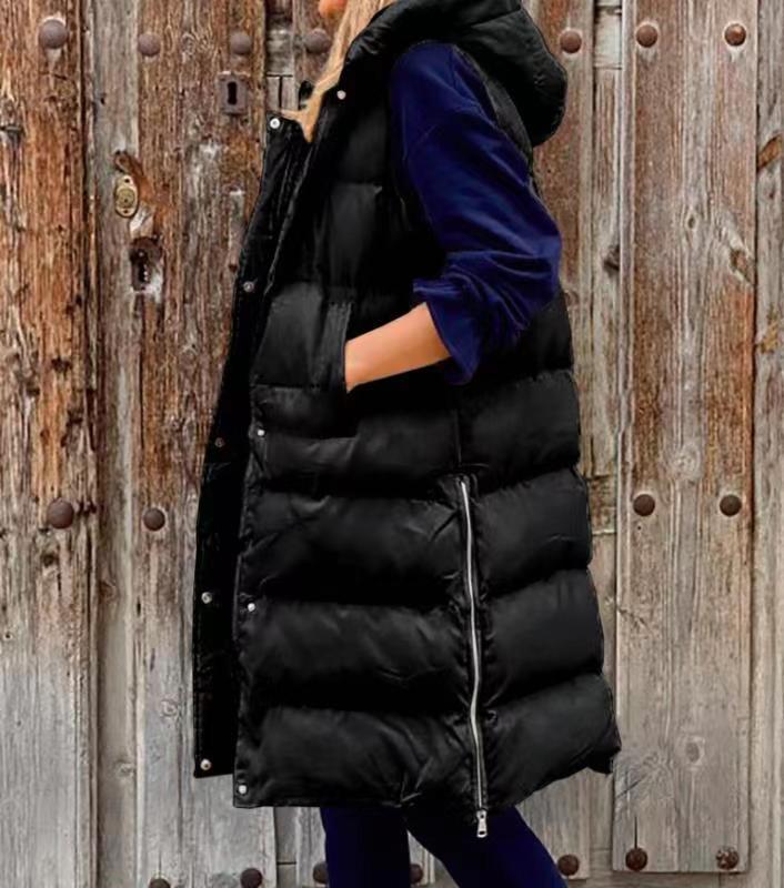 Pure Color Hooded Long Cotton Vest Casual