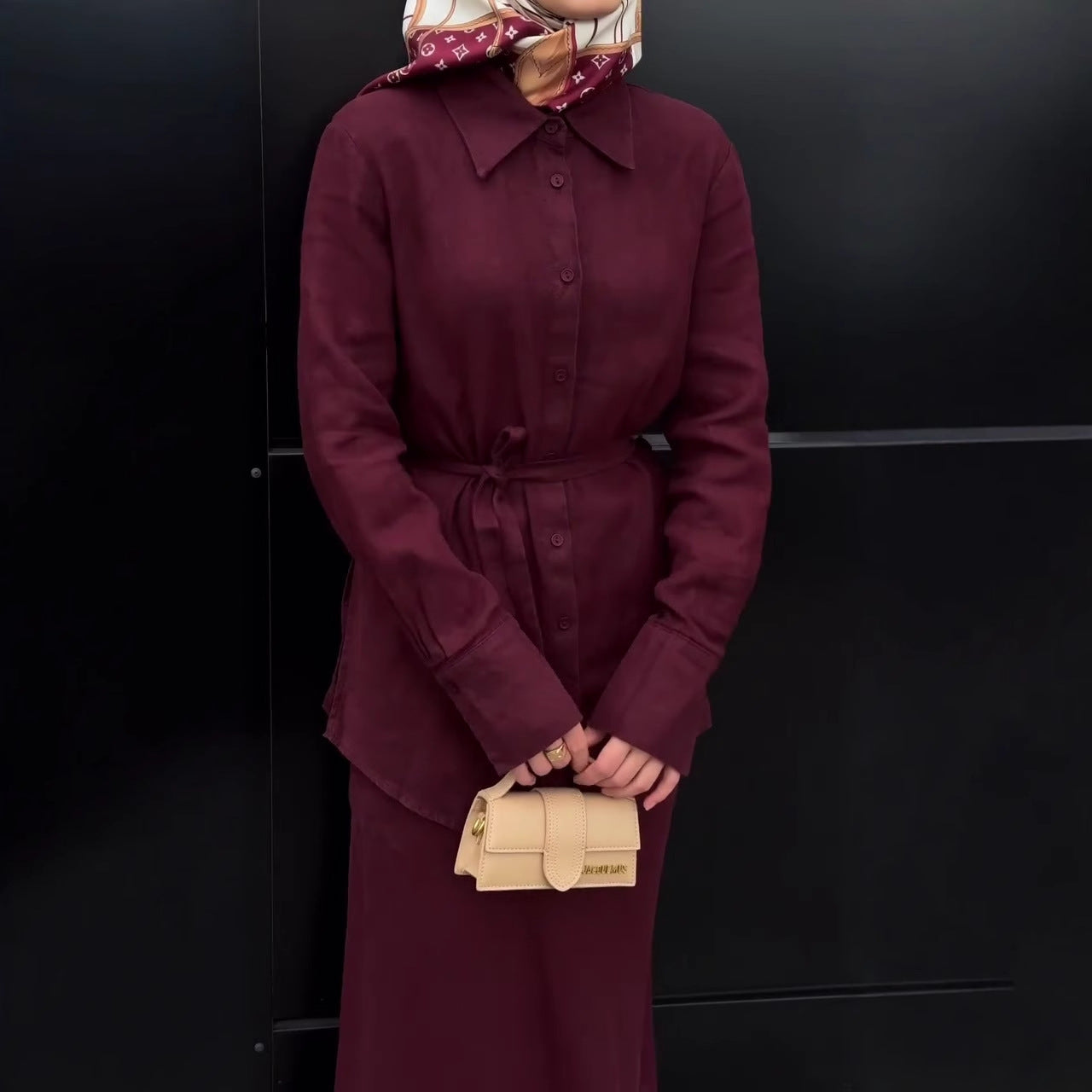 Autumn Minimalist Chic Long-sleeve Lace-up Maxi Dress