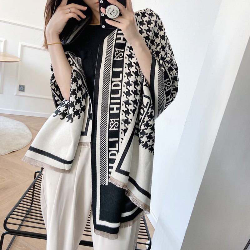 Scarf Female Houndstooth Letters Spring And Summer Dual-use Shawl