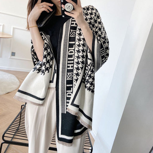 Scarf Female Houndstooth Letters Spring And Summer Dual-use Shawl