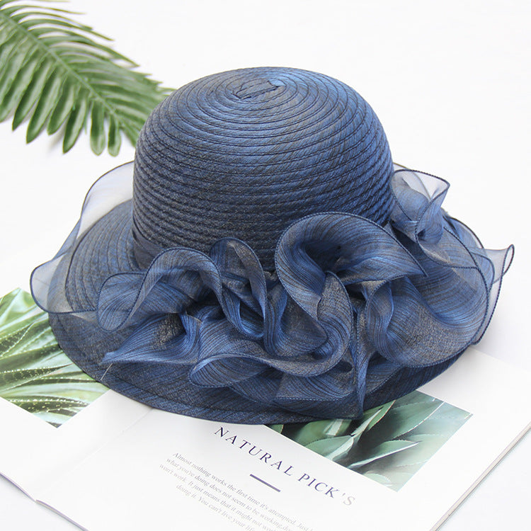 South Korea's New Lace Sunshade Hat Women's Organza Large Edge Foldable