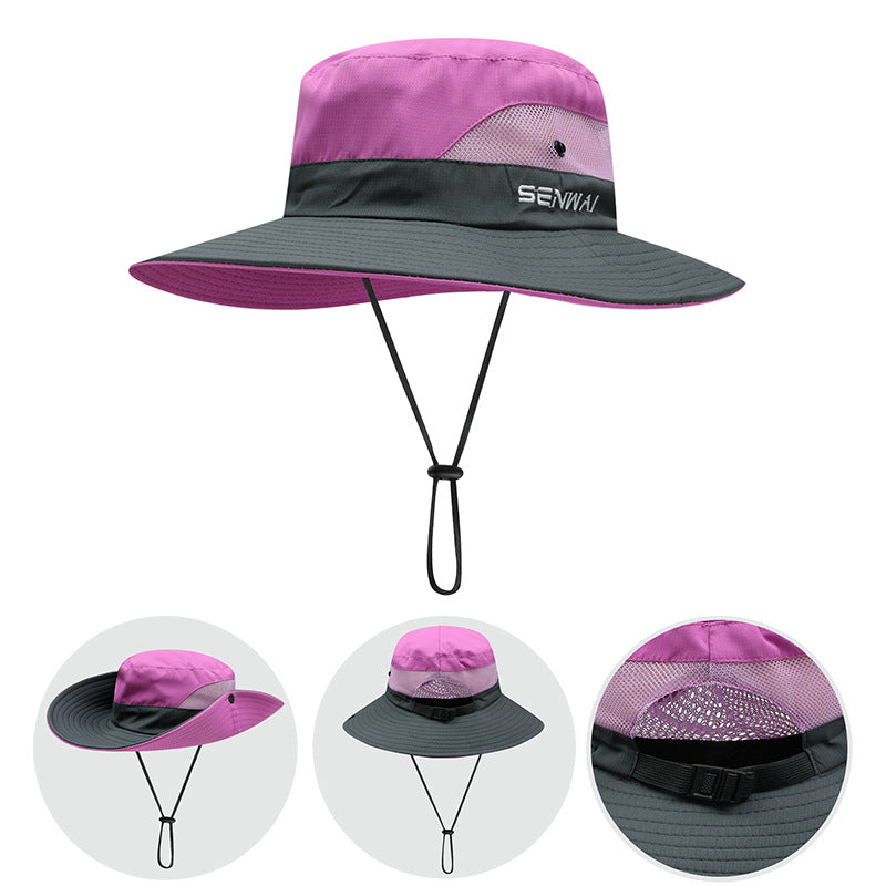 Bucket Hat Women's Summer Outdoor Sun Hat Exposed Ponytail Sun Hat Sun Protection Hat