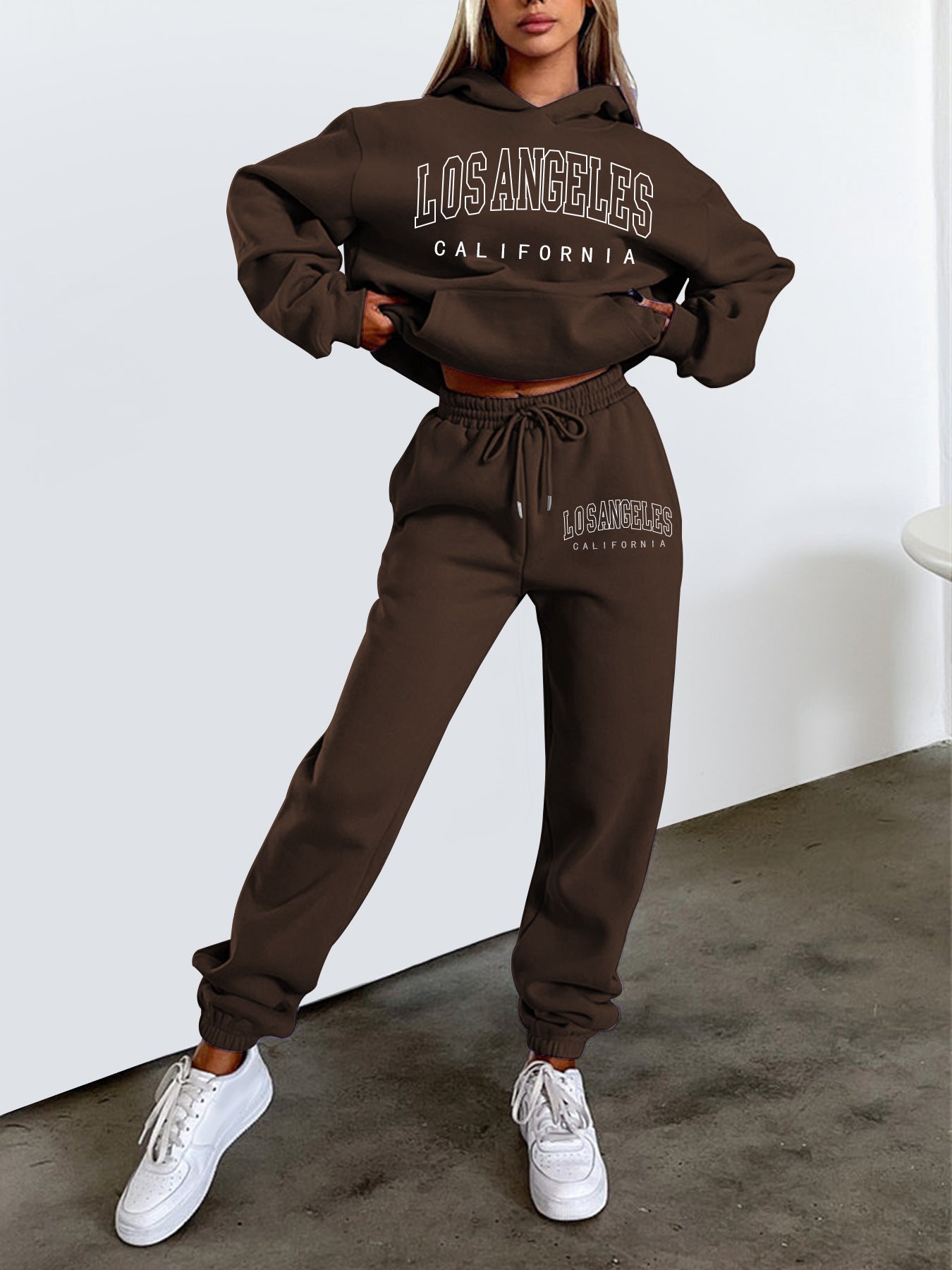 Letter Printing Fleece Loose Leisure Suit