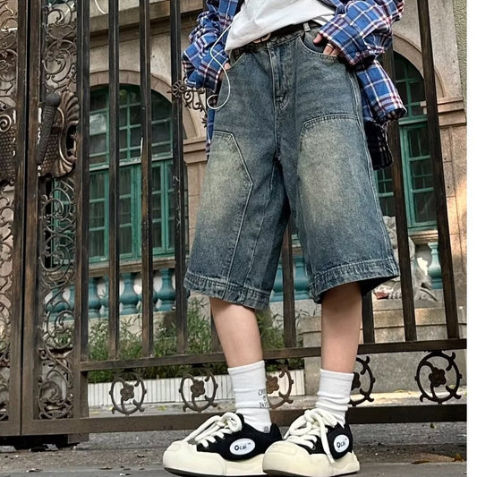 Straight Wide Leg Distressed Loose Leisure All-matching Cropped Pants