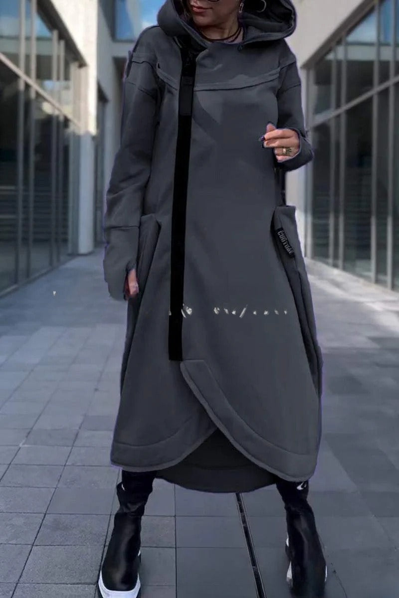 Women's Long Irregular Hem Zipper Fashion Pocket Sweatshirt