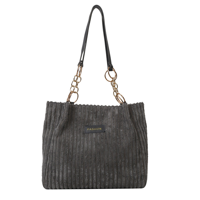 Corduroy Women's Large Capacity Thick Stripe Shoulder Bag