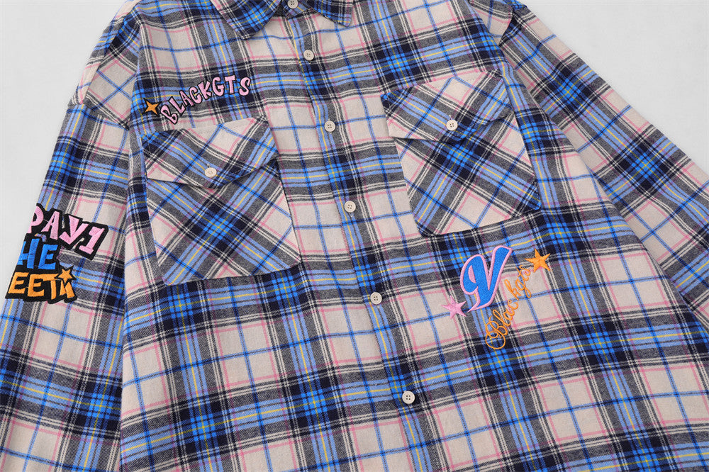 Men's Spring And Autumn Loose Shirt Letter Embroidery Casual Thin Lapels Coat