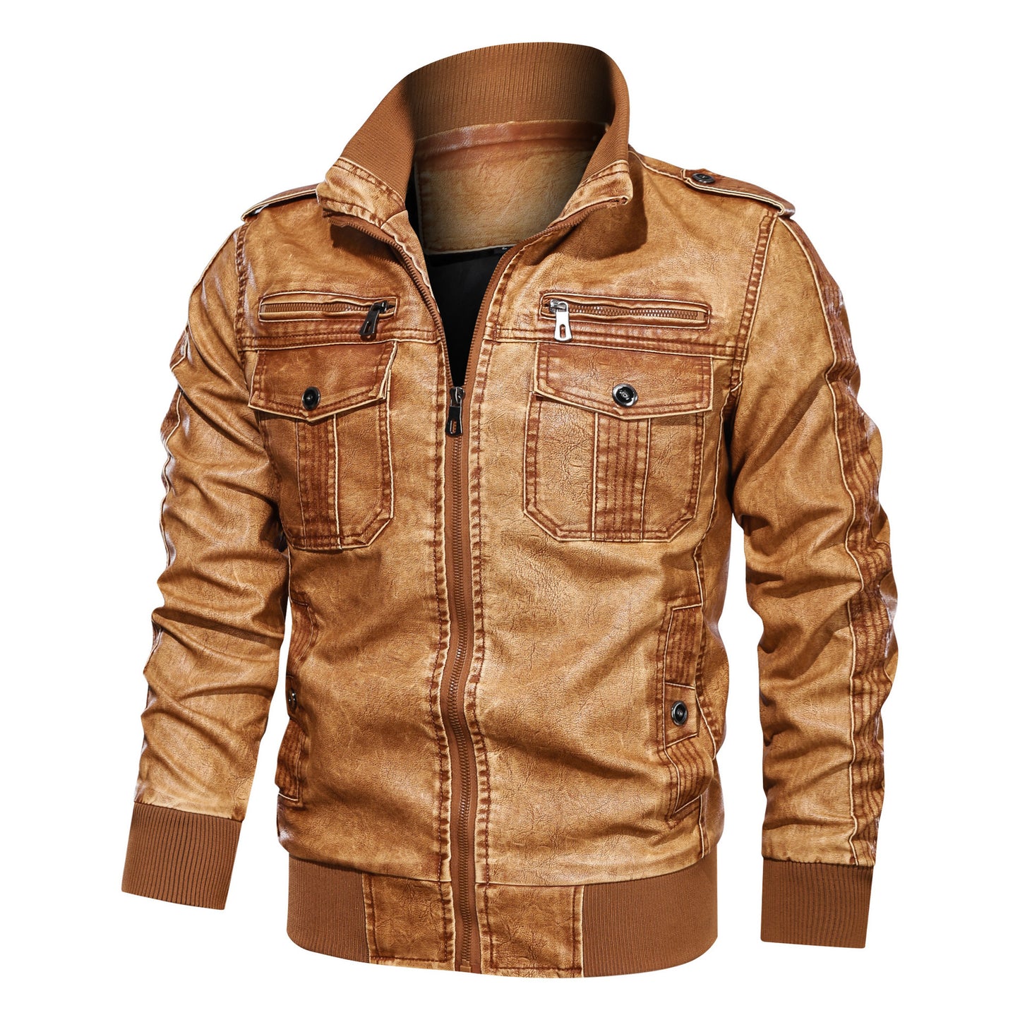 Washed PU Leather Jacket Plus Size Motorcycle Leather Coat