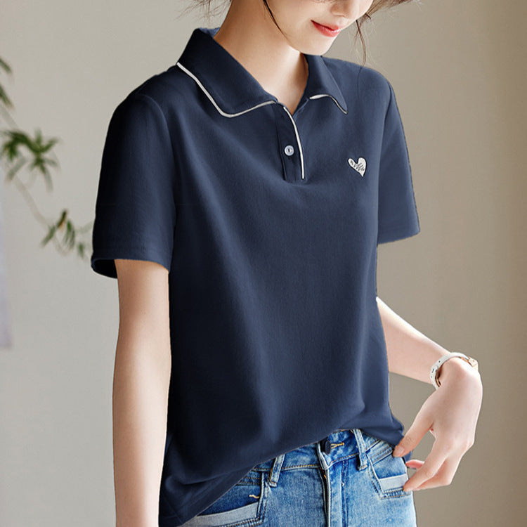 New Love Embroidered Lapel Casual Versatile Slimming Shirt