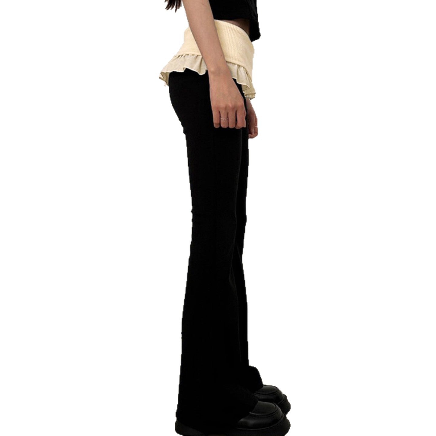 Casual Color-Block Flared Pants With Ruffled Hem And Patchwork Design