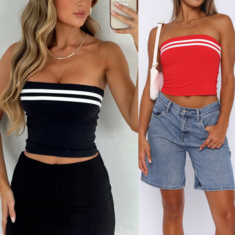 Kontrastfarvet Stribet Tube Top Hot Girl Tætsiddende Overtøj