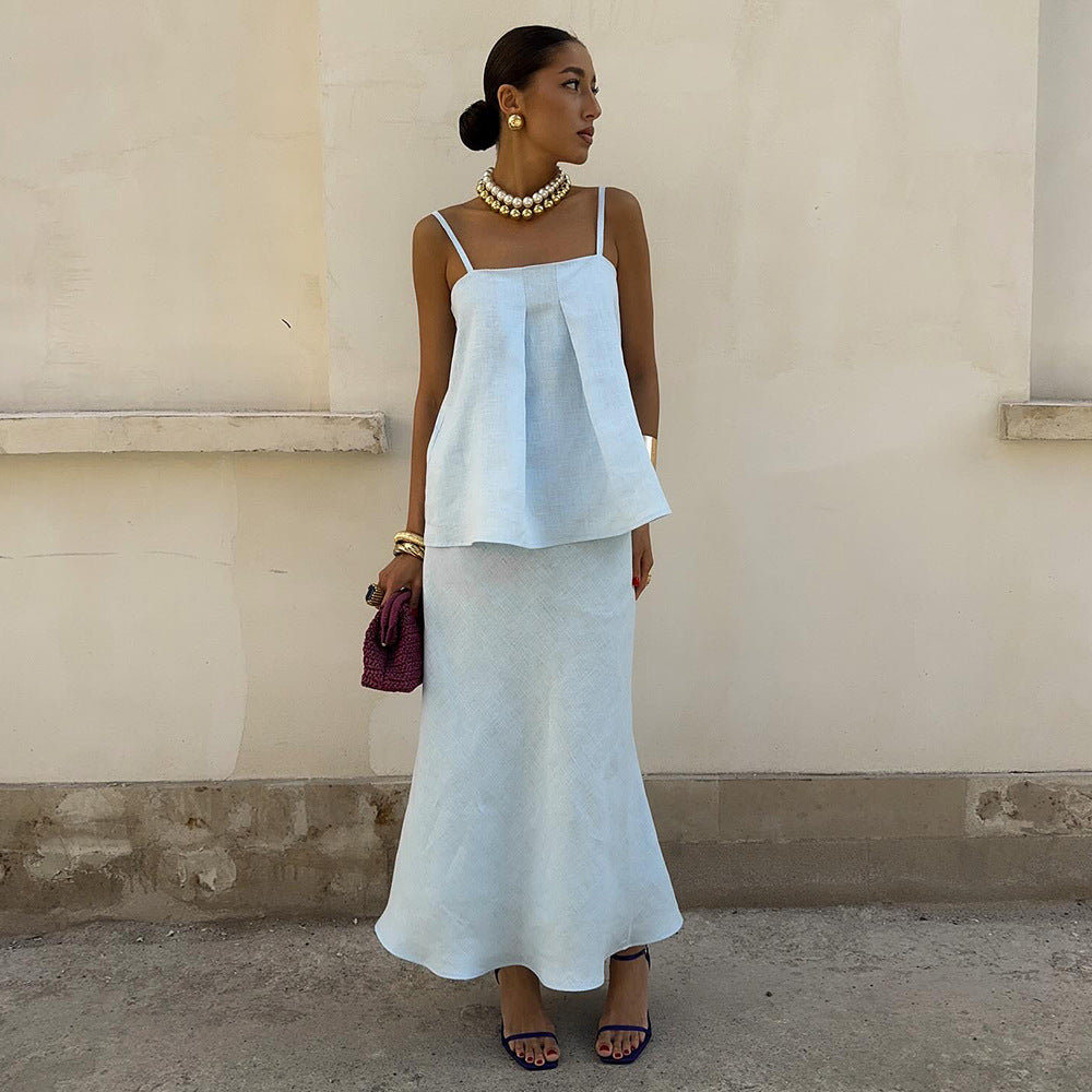 New Elegant And Relaxed Slip Dress With Fishtail Skirt Set