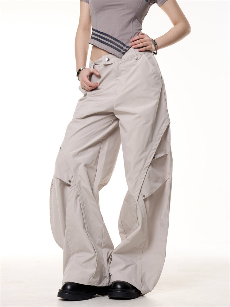 Retro Functional Pleated Loose Wide-leg Pants