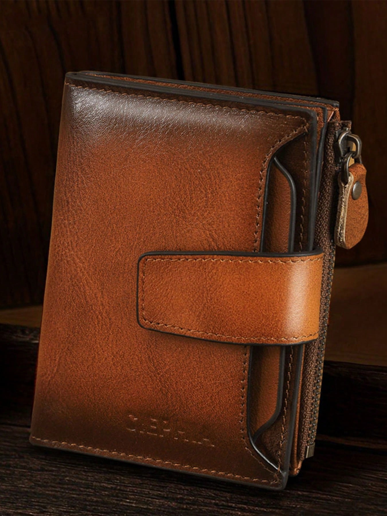 Vintage Genuine Leather Men'S Wallet with RFID Protection 12 Card Slots 2 Large Cash Compartments 1 Zippered Coin Pocket 2 SIM Card Slots for Men Wallet Purse Wallet Men Wallet Leather Small Wallet RFID Wallet