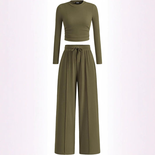Women's Rib Fashion Navel Casual Suit
