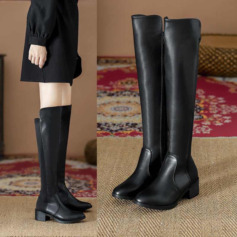 Paint Boots Long Thick Heel Women