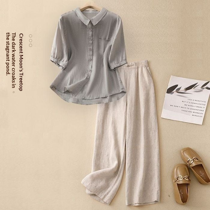 Women's Casual Cotton And Linen Top Summer Set