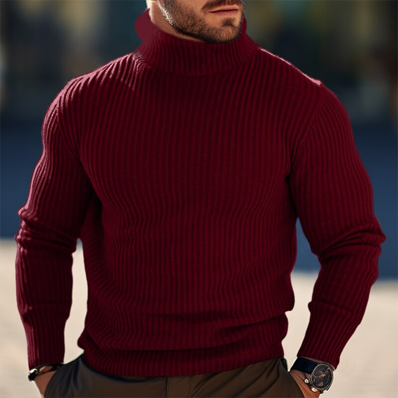 Efterår Og Vinter Turtleneck Ensfarvet Stribet Sweater Mænd