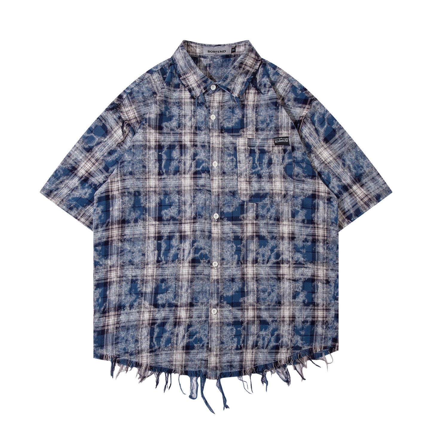 American Tie-dye Short Sleeve Plaid Shirt Design Sense