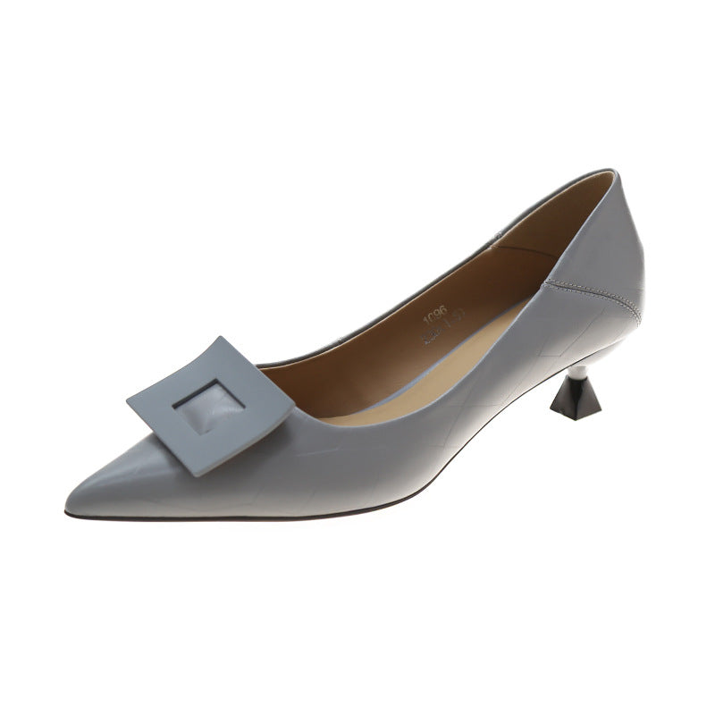 Solid Color Black Female Low-heeled Daily Low-cut Pointed Toe