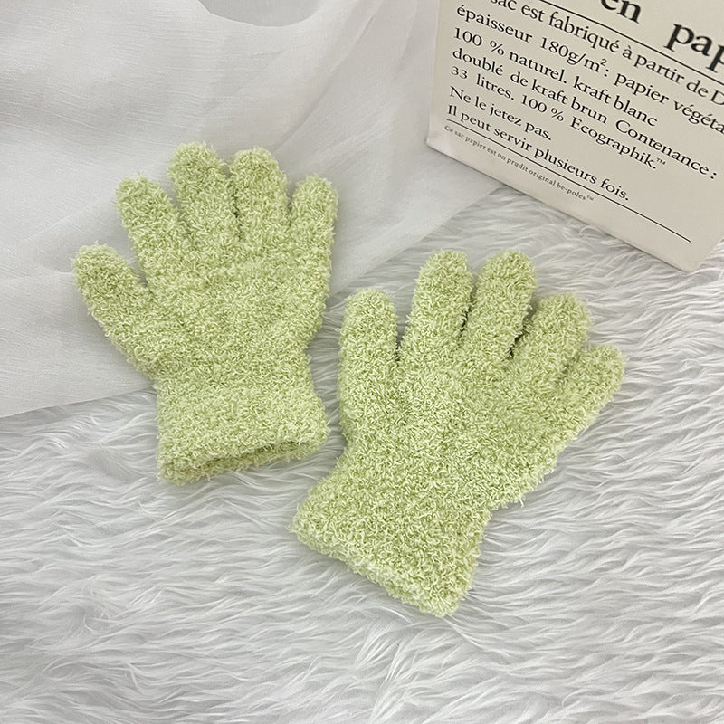Winter Children's Gloves Finger Writing Cold-proof Warm Gloves Solid Color Knitted Coral Velvet Gloves