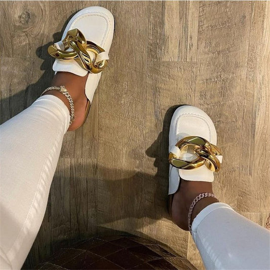 Fashionable Thick-soled Baotou Metal Chain Slippers