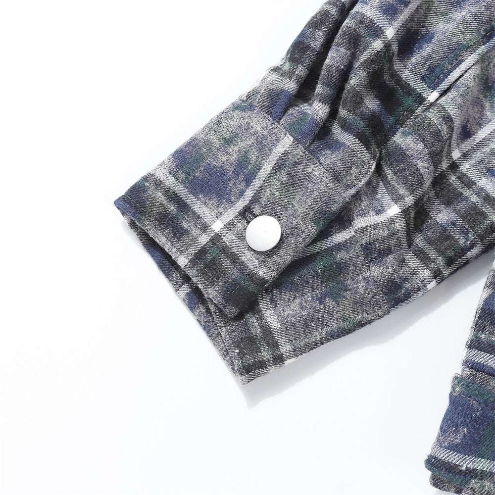Plaid Tie-dyed Washed Old Long Sleeve Shirt Coat