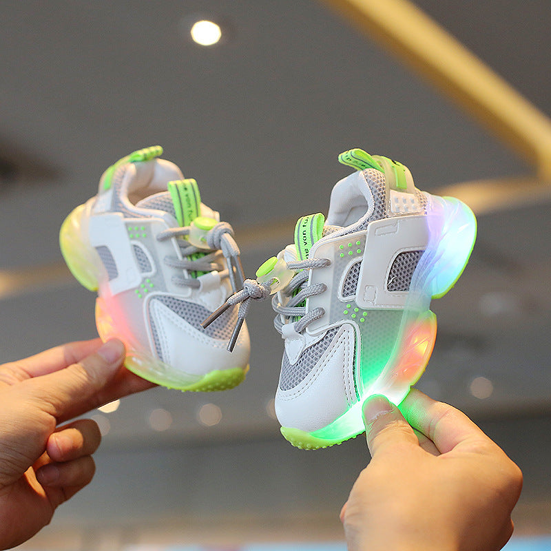 Children's 1-6 Years Old Mesh Surface Shoes Sports Shoes Athletic Shoe Laces Shoes With LED Light