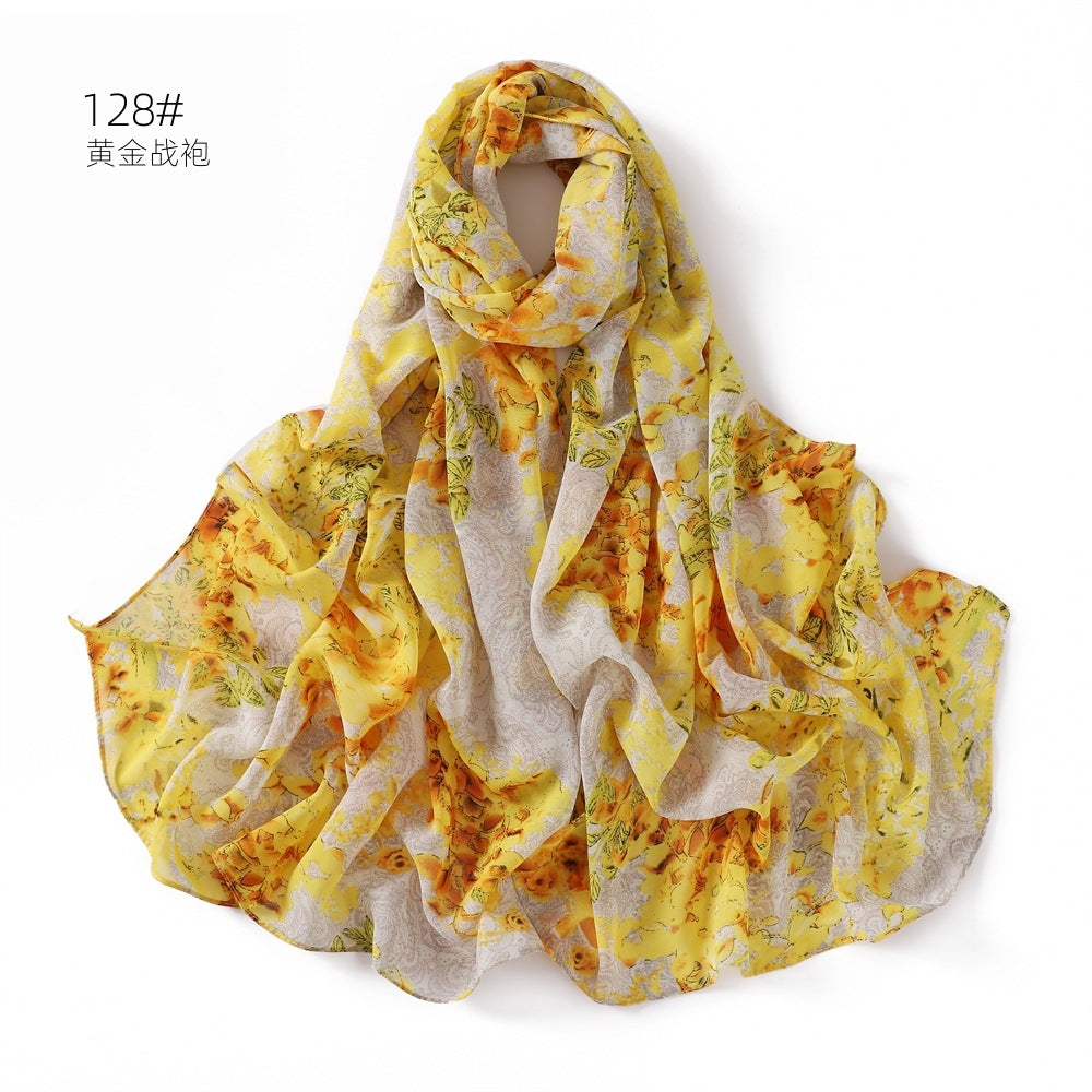 Internet Celebrity Golden Battle Robe Plaid Maple Leaf Shawl Chiffon Printed Scarf