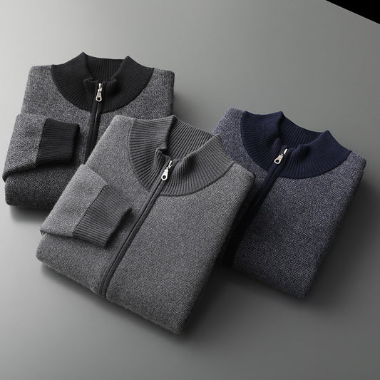 Cashmere Thickened Men's Half Turtleneck Zipper Knitted Cardigan