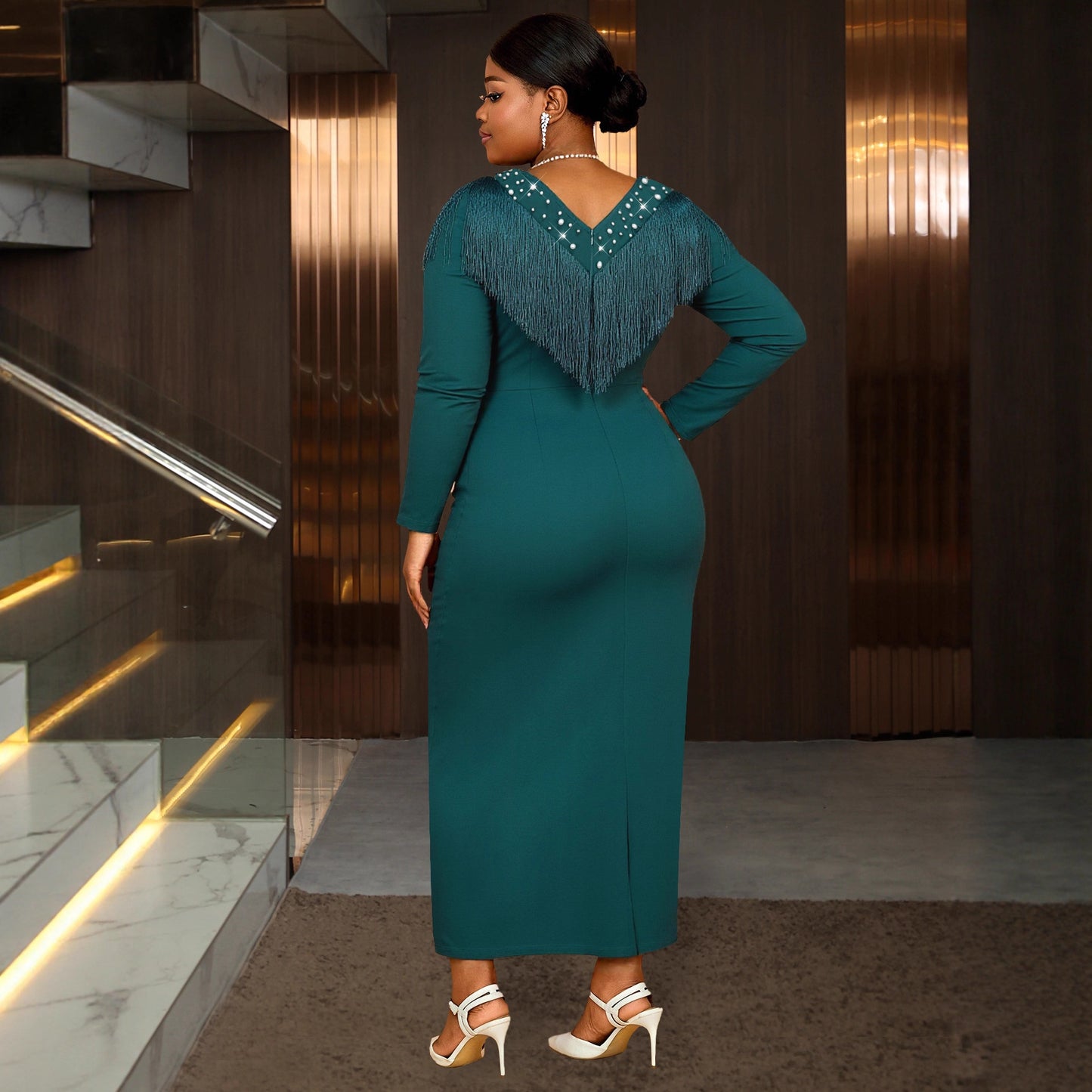 Plus-size Womens Tassel And Beaded Dress
