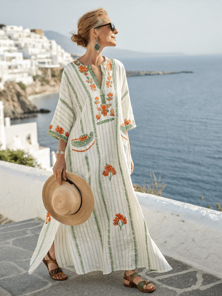 Elegant Plus Size Printed Long Large Hem Dress