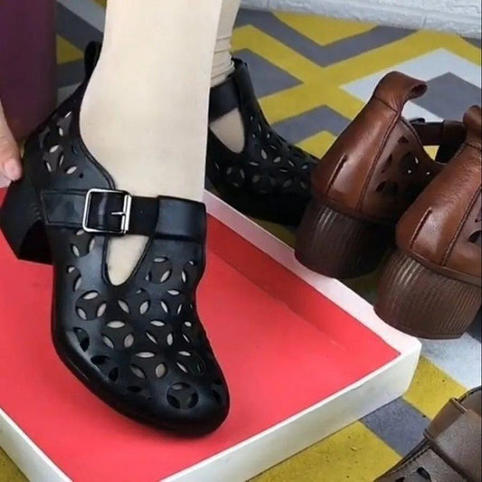 Casual Soft Leather Hollow-out Platform Breathable Sandals