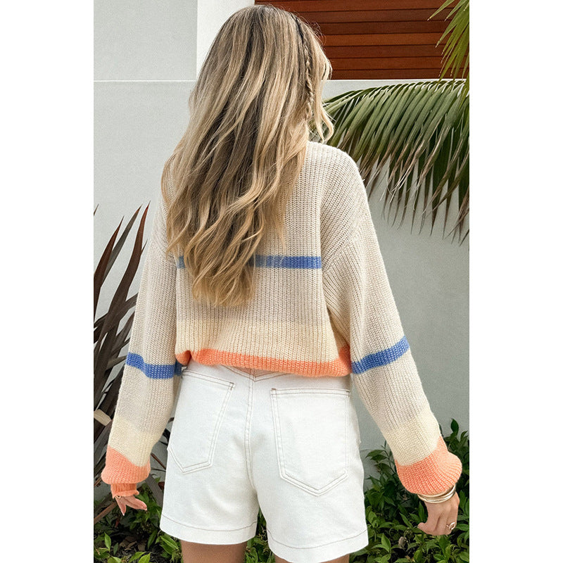 Efterår Ny Rund Hals Løs Fritids All-match Flerfarvet Sweater
