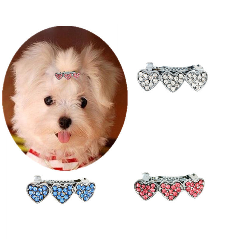 Rhinestone Alloy Peach Heart Barrettes Children Girl's Hair Accessories Dog Pet Ornament