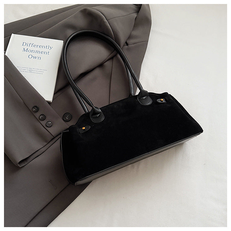 Womens Fashionable All-Match Color-Block Suede Velvet Hand Bag