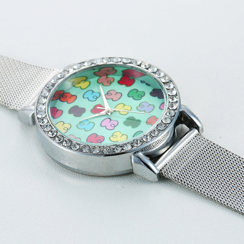 Sødt bjørnemønster fashion sølvetui med diamanter