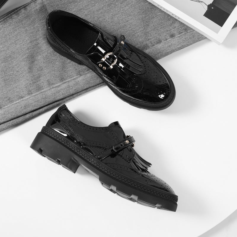Women's British Style Patent Leather Thick-soled Small Leather Shoes