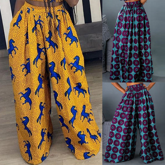 Casual Digital Print Women's Loose Wide Leg Pants