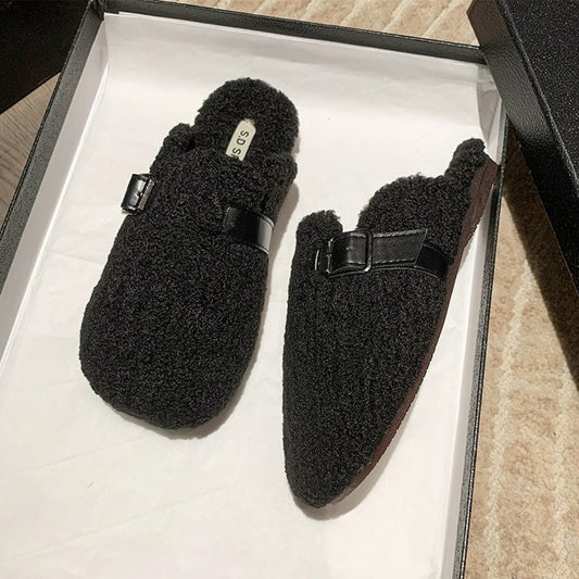 Damemode flade slip-on hjemmesko med lukket tå og åben hæl
