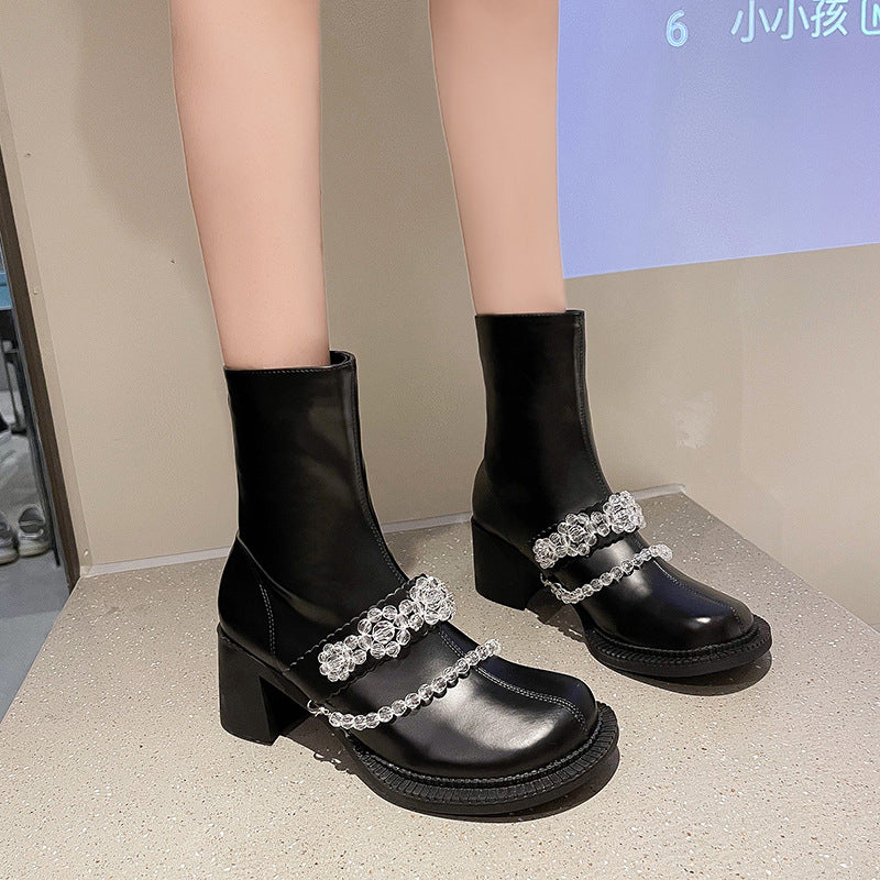 New Style Short Women Crystal Flower Beaded Fashion Boots For Children