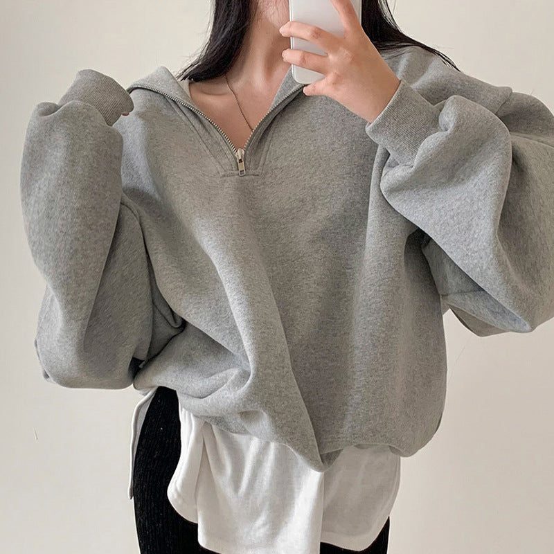 reducing Sailor Collar Loose Leisure All-matching Solid Color Long Sleeve Pullover Hoodie Women