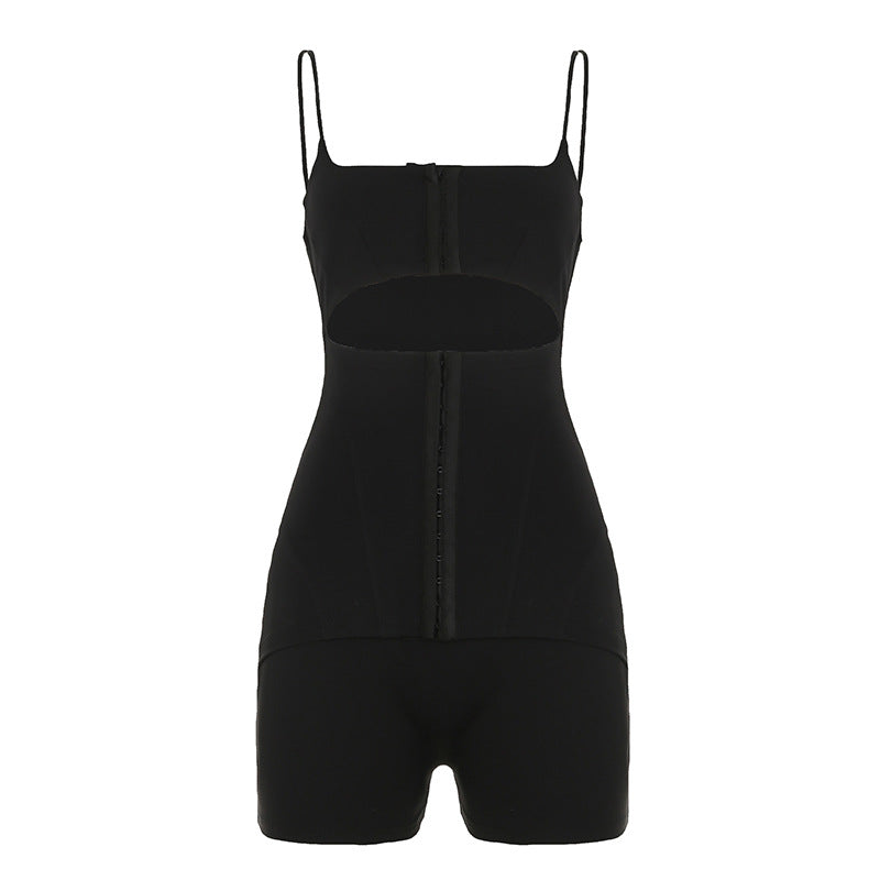 Women's Solid Color Personalized Suspender Jumpsuit