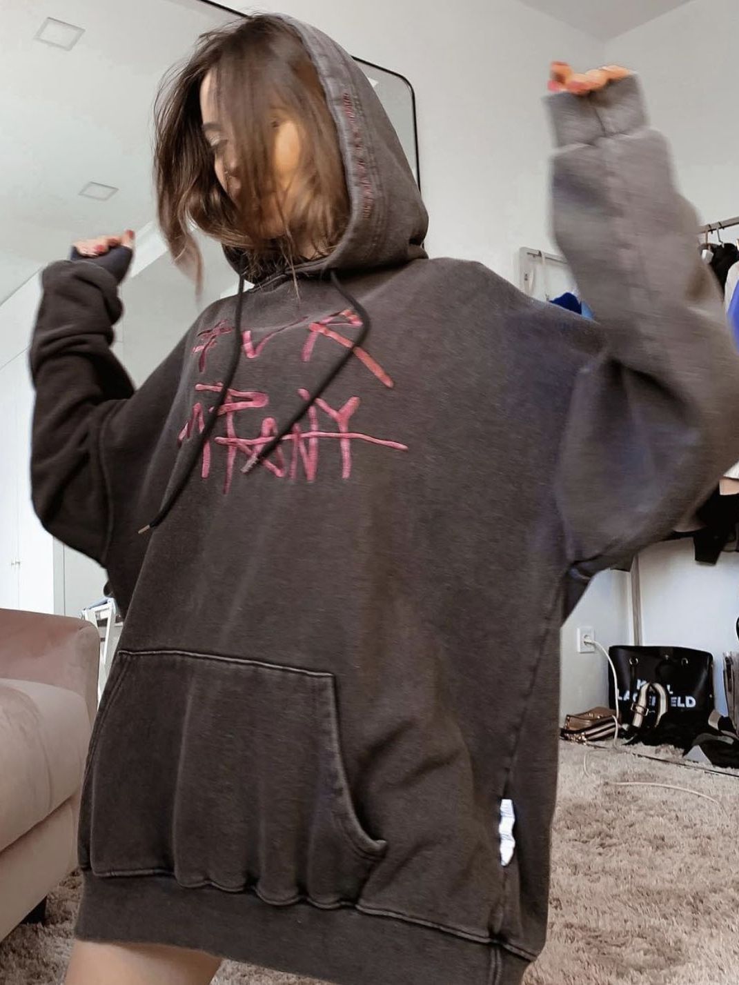 Women's Fashion Casual Letter Print Contrast Color Hooded Coat