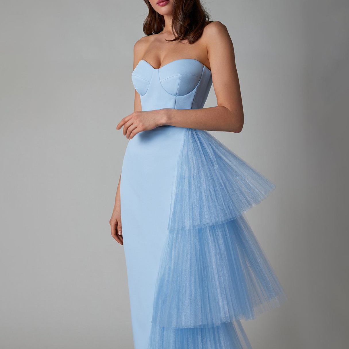 Evening Gown Long High-elastic Pleated Mesh Sheath Dress