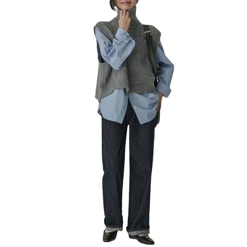 Design Sense Niche French Gray Vest Sweater